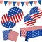 Patriotic Party Supplies, American Flag Patriotic Party Sets, 4th of July Paper Plates and Napkins Tablecloth, Memorial, Veterans Day, Red White Blue Party Decorations, Serve 25